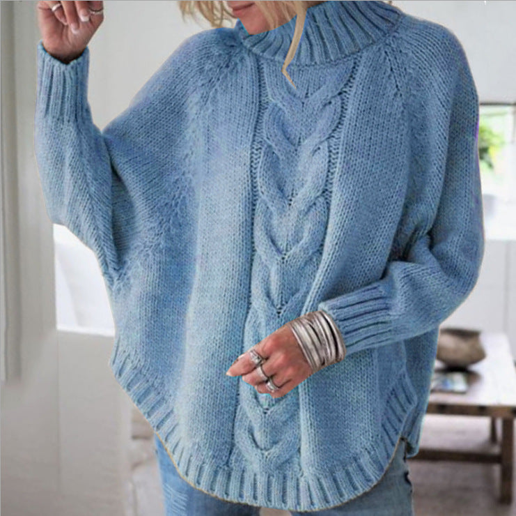 Street Wave Women Cable Knit Sweater With High Neck Cozy Warmth And Relaxed Fit Everyday