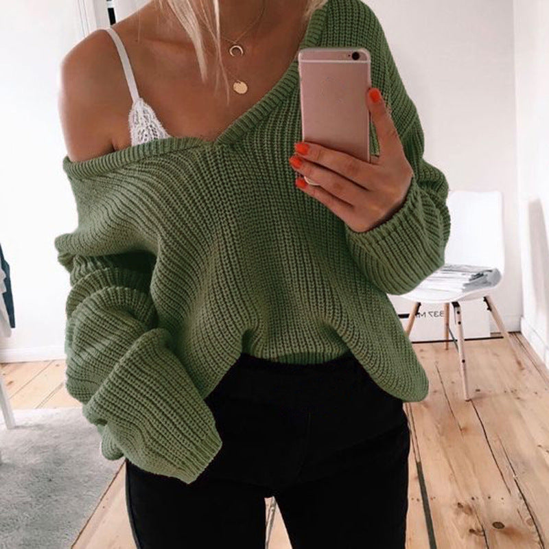 Street-wave Womens Chunky Knit V Neck Pullover With Relaxed Fit And Soft Comfort
