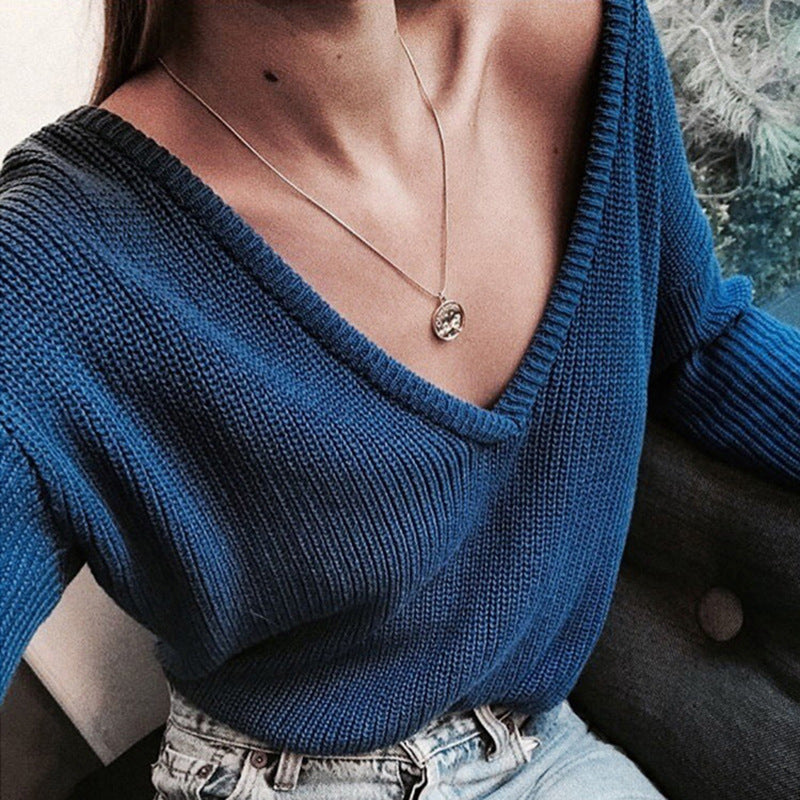 Street-wave Womens Chunky Knit V Neck Pullover With Relaxed Fit And Soft Comfort