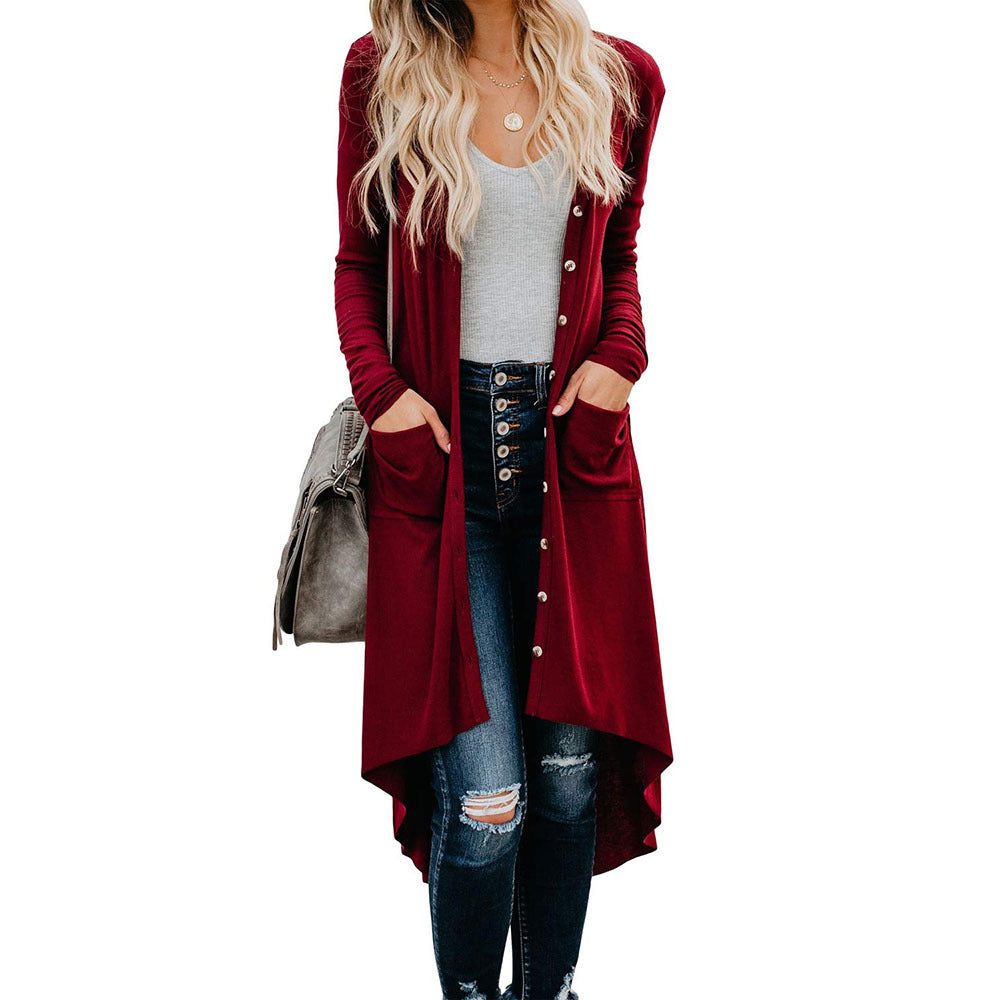 Streetwave Women's Long Cardigan With Button Placket And Pockets Cozy Everyday Essential