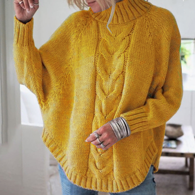Street Wave Women Cable Knit Sweater With High Neck Cozy Warmth And Relaxed Fit Everyday