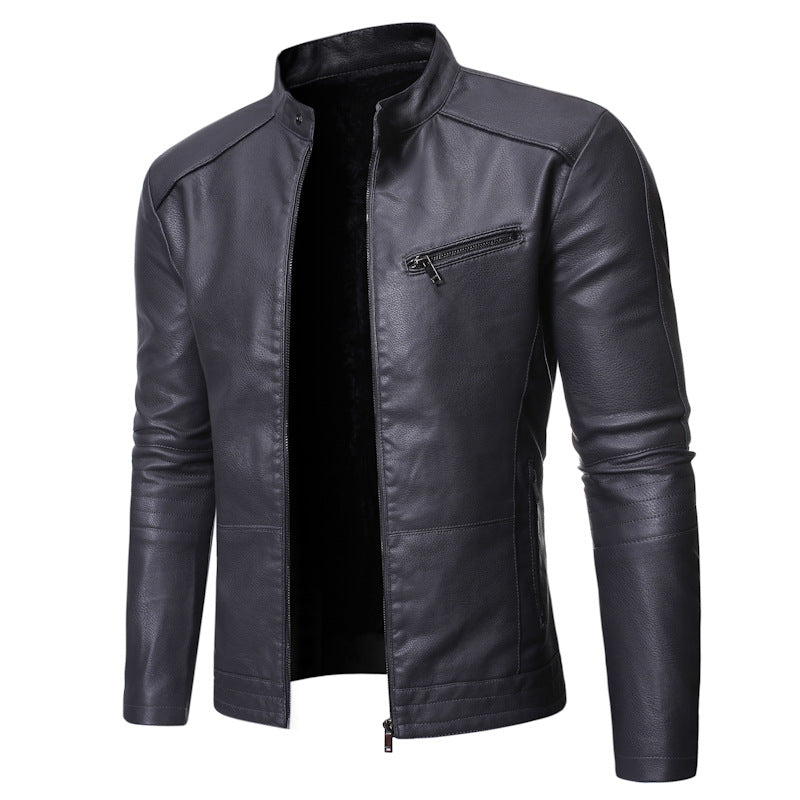 Street-wave Men's Faux Leather Motorcycle Jacket With Modern Stand Collar For Stylish Durable Bikers