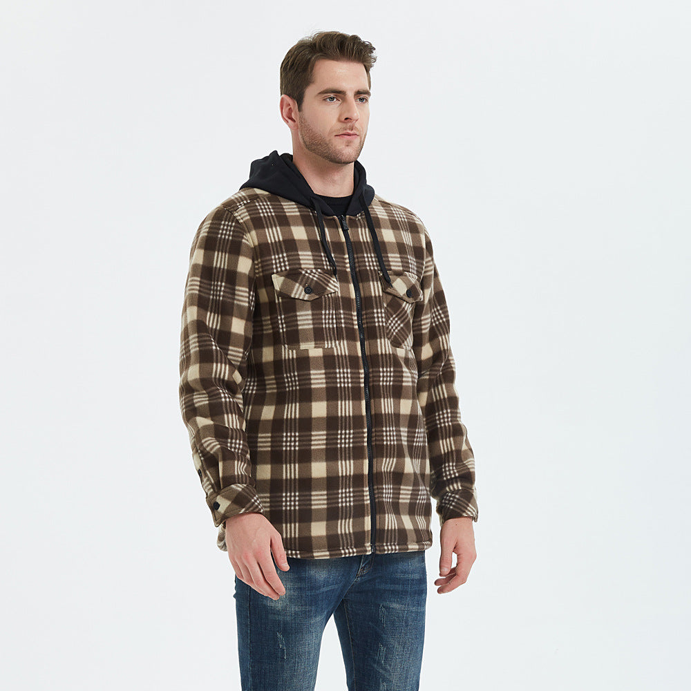 Street-wave Plaid Hooded Jacket for Men with Timeless Warmth and Durable Soft Fabric