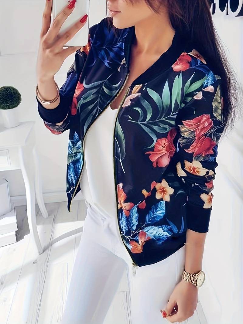 Street Wave Floral Bomber Jacket For Women Timeless Cozy Winter Outerwear Elegant All Day Comfort