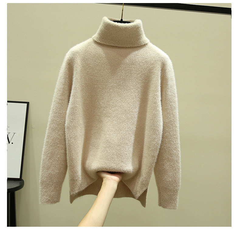 Streetwave Women's Oversized Turtleneck Sweater Soft Plush Knit For Cozy Warmth