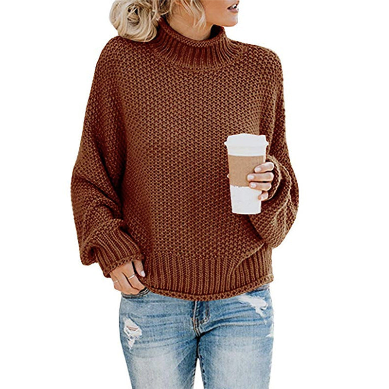 Women Chunky Knit Sweater With High Collar Cozy Loose Fit Streetwave Warm Everyday Essential