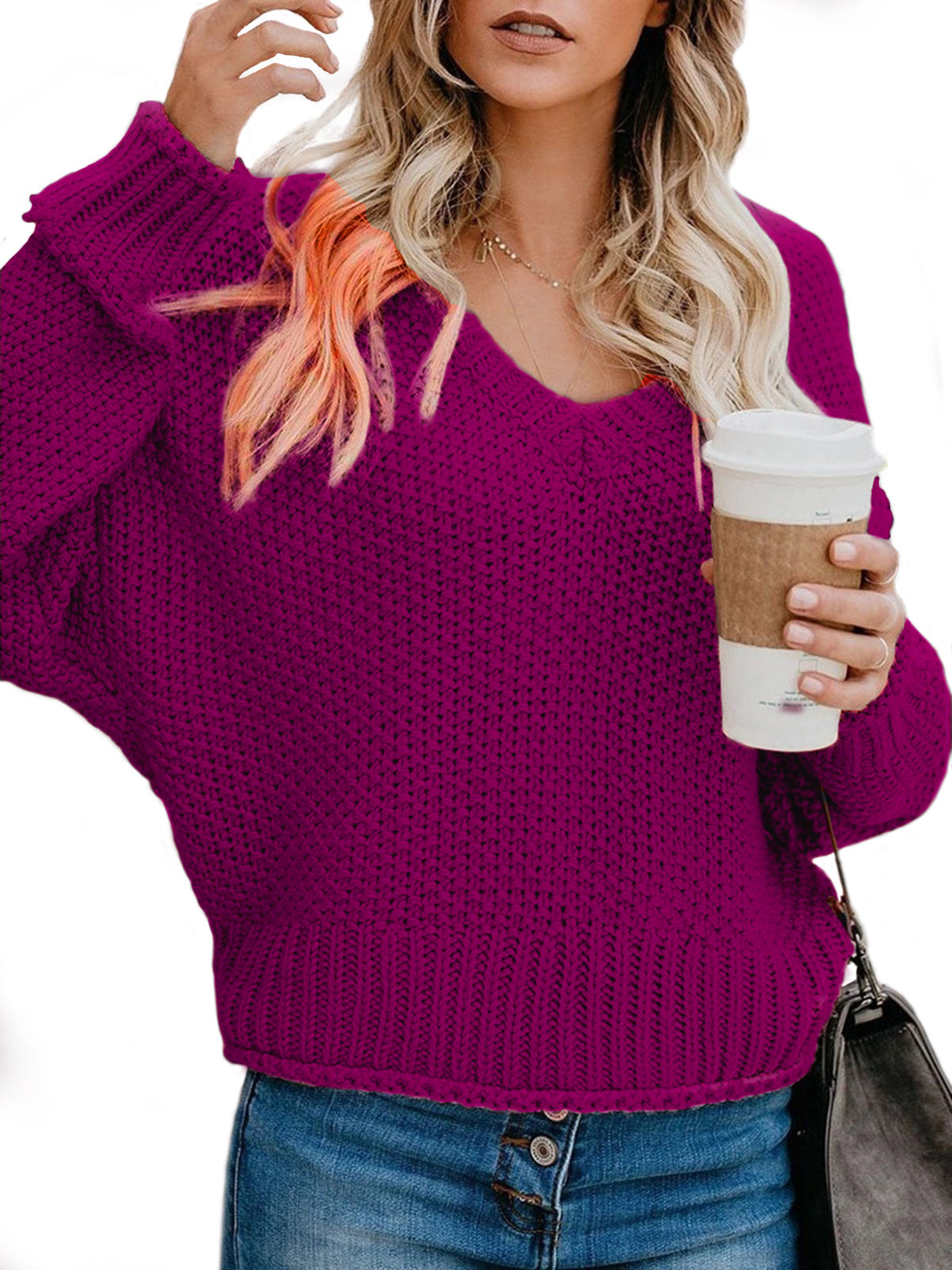 Street Wave Women's Chunky Knit Sweater With V Neck Cozy Relaxed Fit For Everyday Wear And Layering
