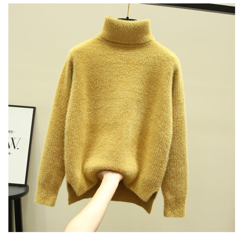 Streetwave Women's Oversized Turtleneck Sweater Soft Plush Knit For Cozy Warmth