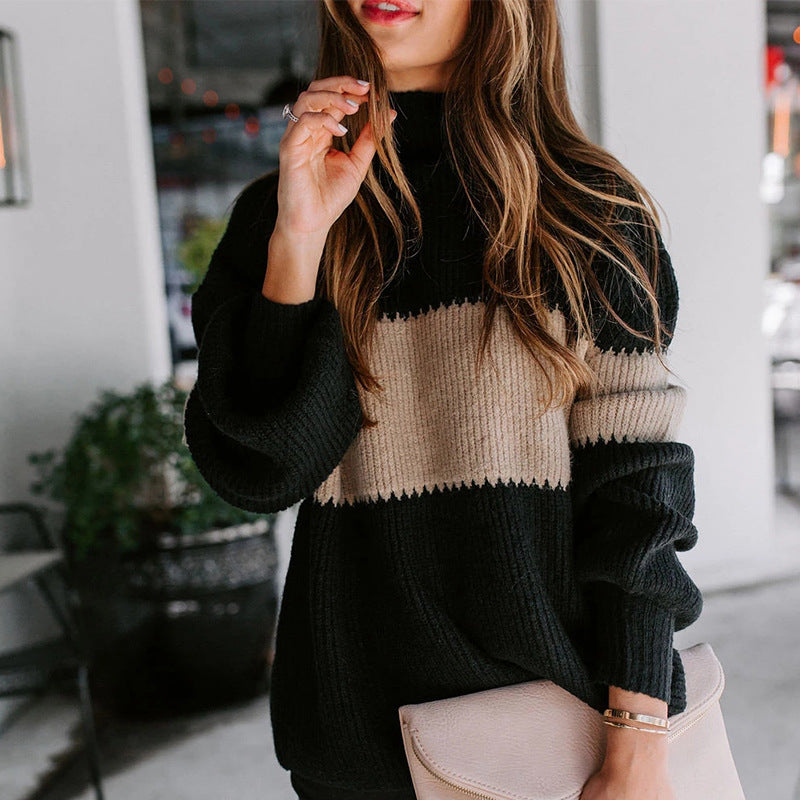 Street-wave Women Knit Pullover Cozy Colorblock Stripe Knitwear for Trendsetting Fashion Lovers
