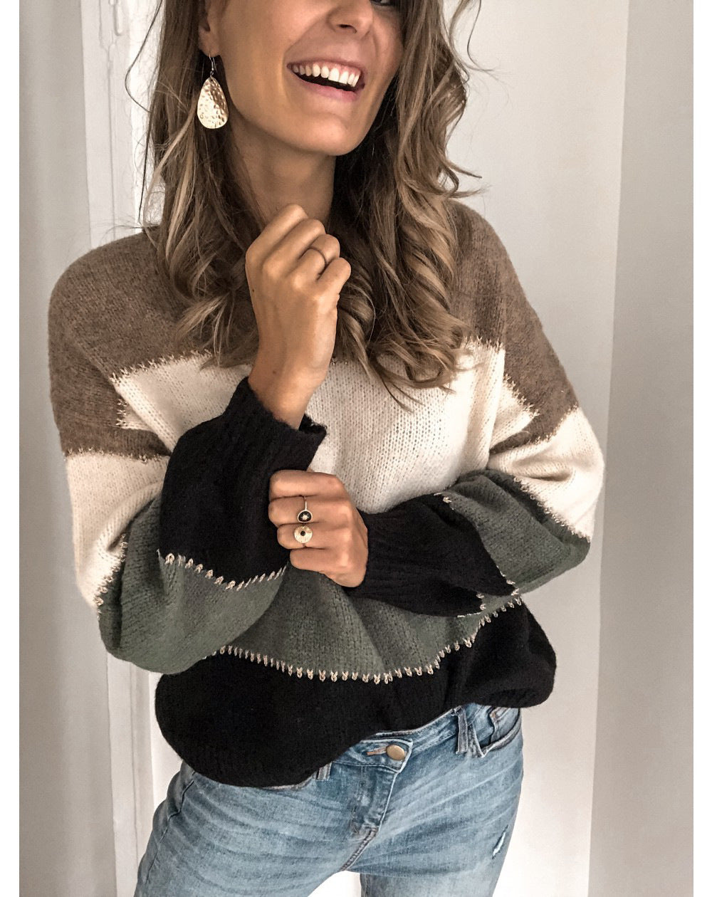 Streetwave Women's Striped Knit Sweater With Soft Cotton Blend Relaxed Fit Cozy Everyday