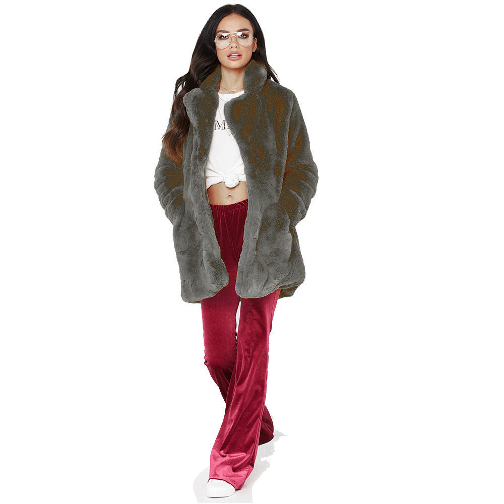 Street-wave Plush Faux Fur Hooded Long Jacket For Women Ultra Cozy Warmth And Streetwear Style
