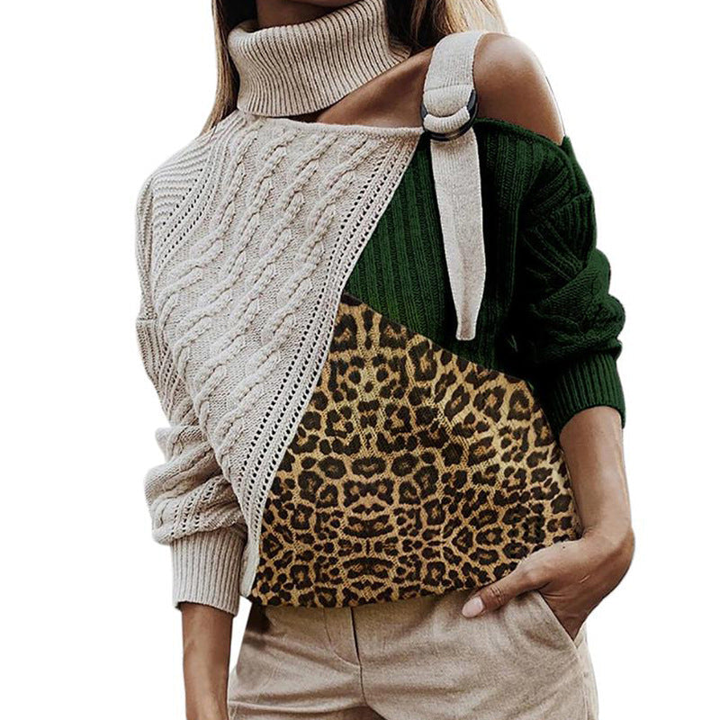 Street-wave Women's Asymmetric Knit Sweater With Unique Plaid Panel For Trendy Cozy Warmth