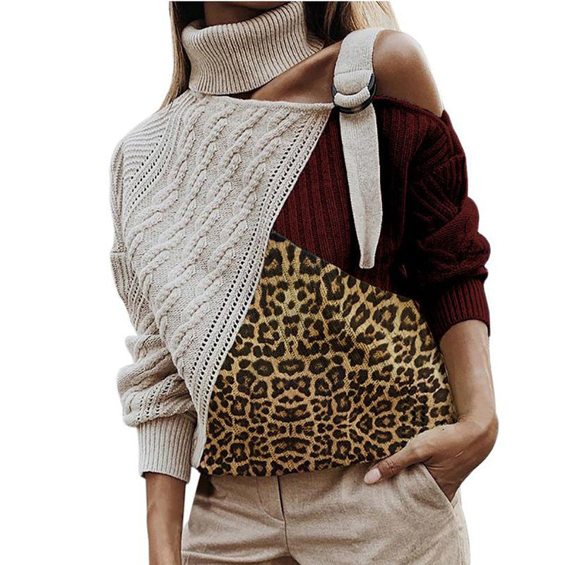 Street-wave Women's Asymmetric Knit Sweater With Unique Plaid Panel For Trendy Cozy Warmth