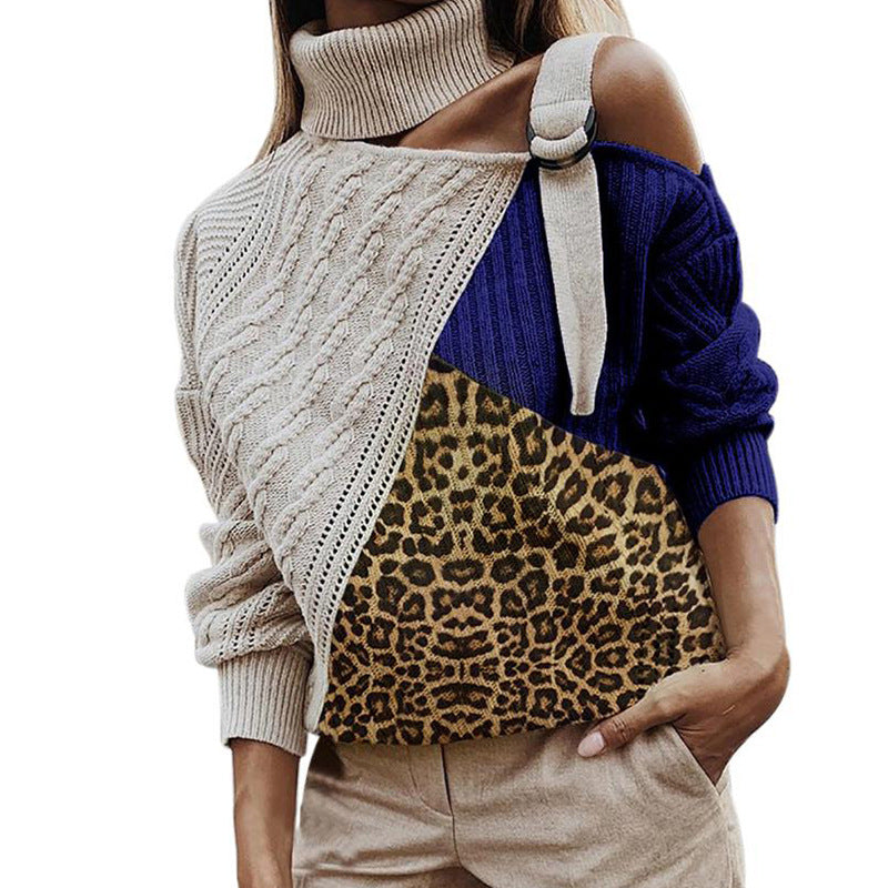 Street-wave Women's Asymmetric Knit Sweater With Unique Plaid Panel For Trendy Cozy Warmth