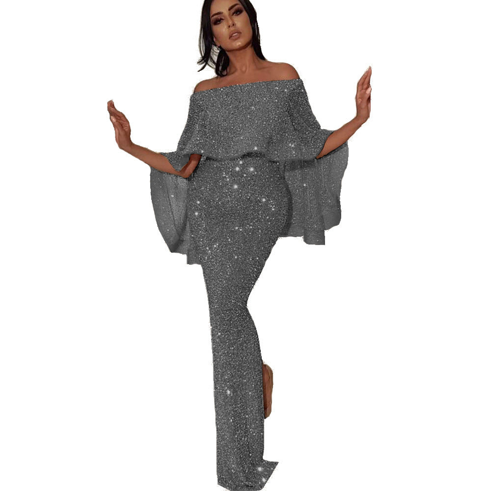 Street-wave Off Shoulder Sequin Evening Gown For Elegant Women Sparkling Formal Dress