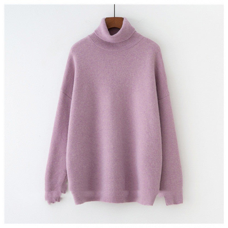 Street Wave Unisex Turtleneck Sweater Cozy Loose Fit Versatile Autumn