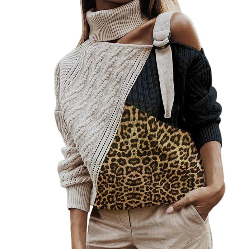 Street-wave Women's Asymmetric Knit Sweater With Unique Plaid Panel For Trendy Cozy Warmth