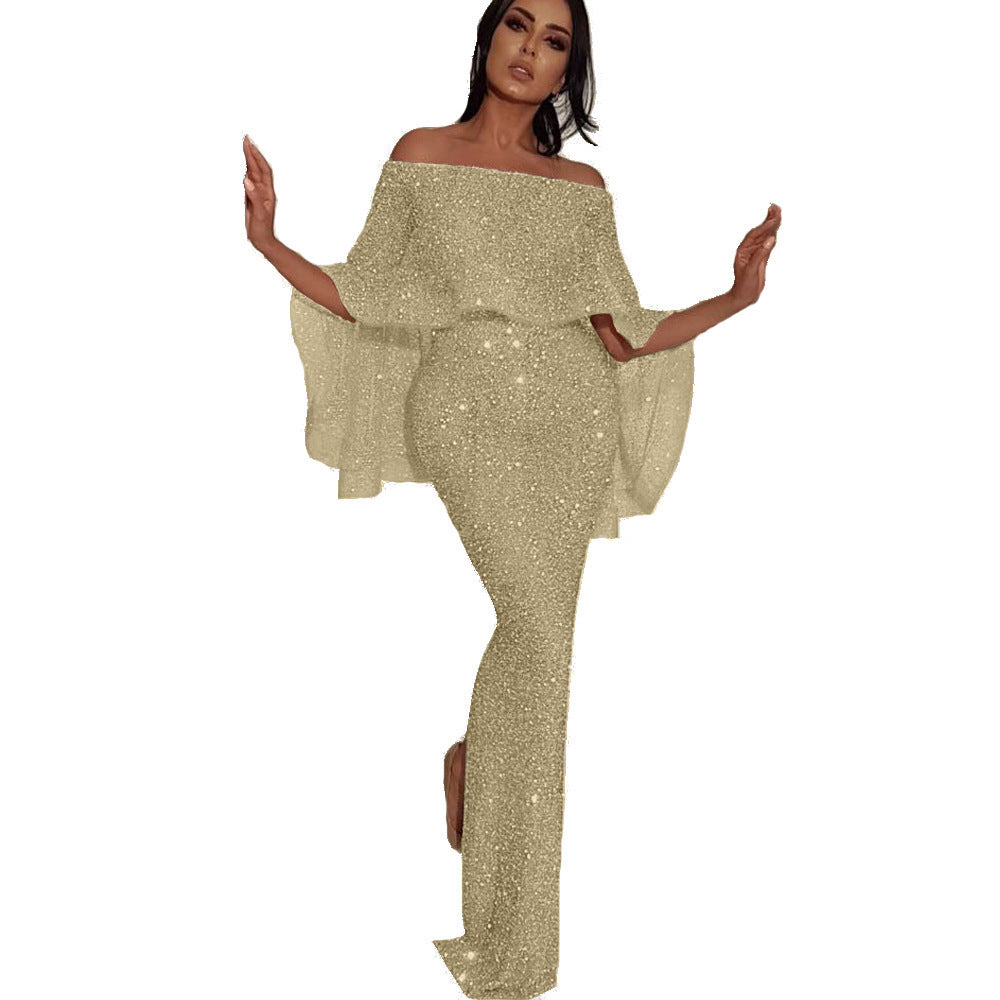 Street-wave Off Shoulder Sequin Evening Gown For Elegant Women Sparkling Formal Dress