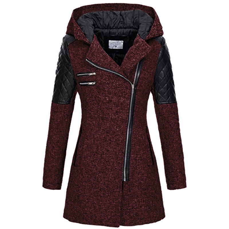 Street-Wave Hooded Coat for Women Lightweight Patchwork with Quilted Arm Panels Casual Everyday Outerwear
