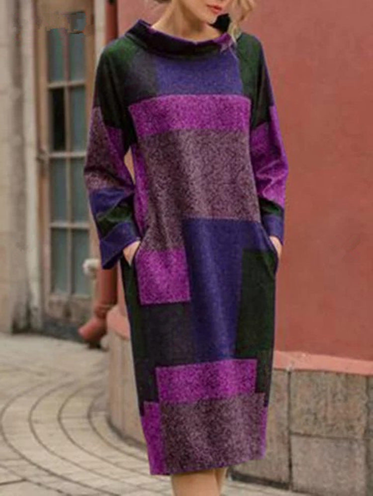 Streetwave Geometric Patchwork Oversized Dress For Women Casual Chic Comfort Streetwear Essential