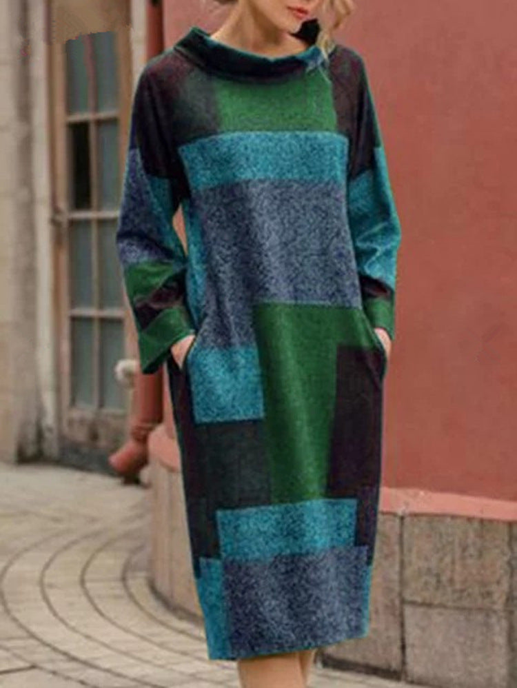 Streetwave Geometric Patchwork Oversized Dress For Women Casual Chic Comfort Streetwear Essential