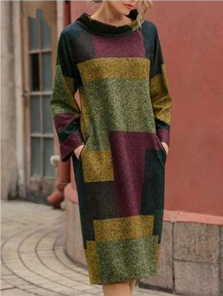 Streetwave Geometric Patchwork Oversized Dress For Women Casual Chic Comfort Streetwear Essential