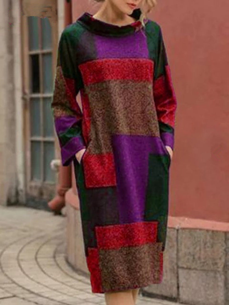 Streetwave Geometric Patchwork Oversized Dress For Women Casual Chic Comfort Streetwear Essential
