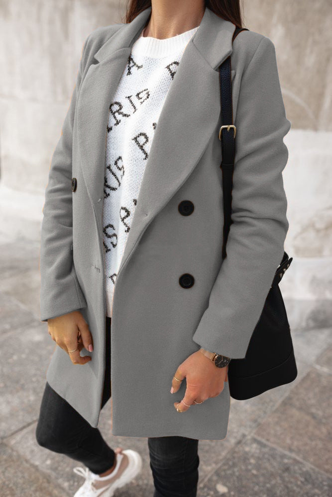 Street-wave Luxurious Double Breasted Wool Coat With Suit Collar For Professionals Urban Fashion