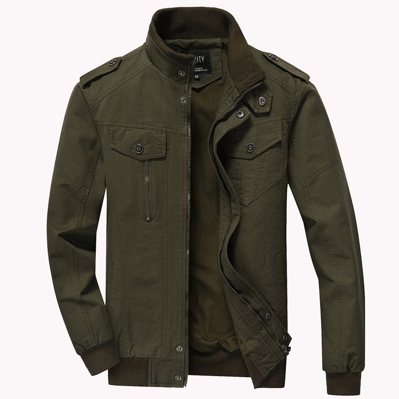 Street Wave Mens Cotton Military Jacket Durable Casual Outerwear With Reinforced Seams And Multiple Pockets