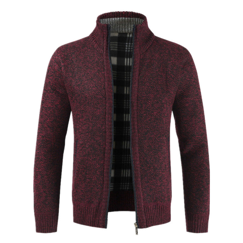 Street Wave Men's Knit Cardigan With High Collar And Plush Lined Interior For Everyday Winter Style