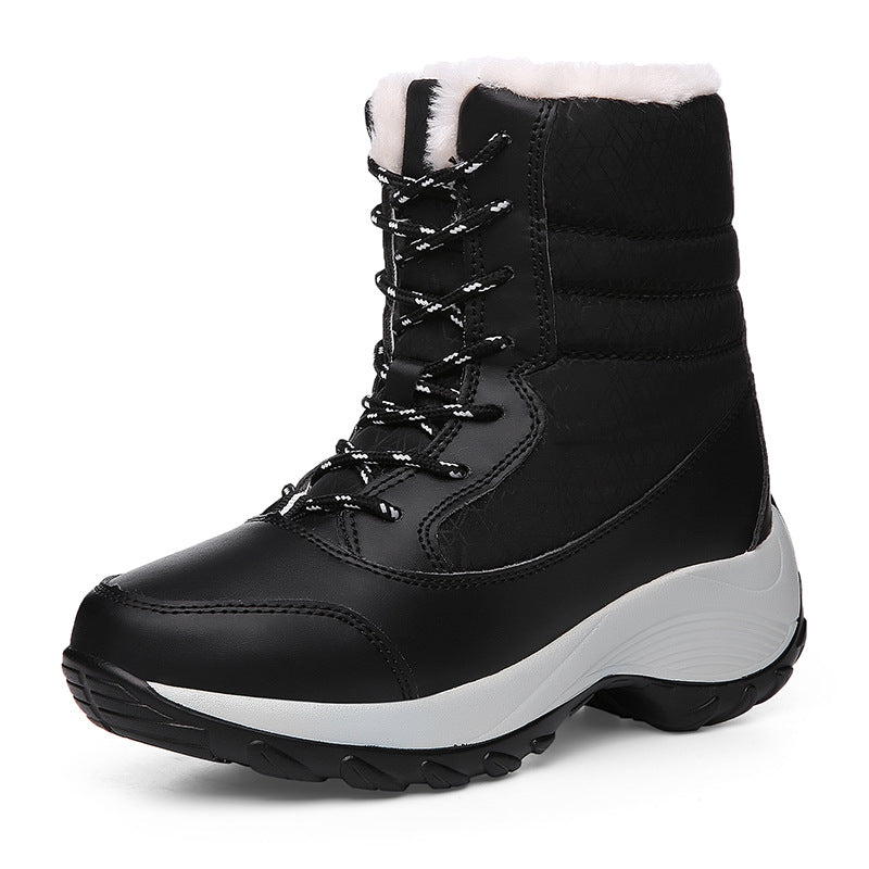 Street-wave Winter Waterproof Leather Ankle Boots for Women With Warm Plush Lining And Cushioned Sole