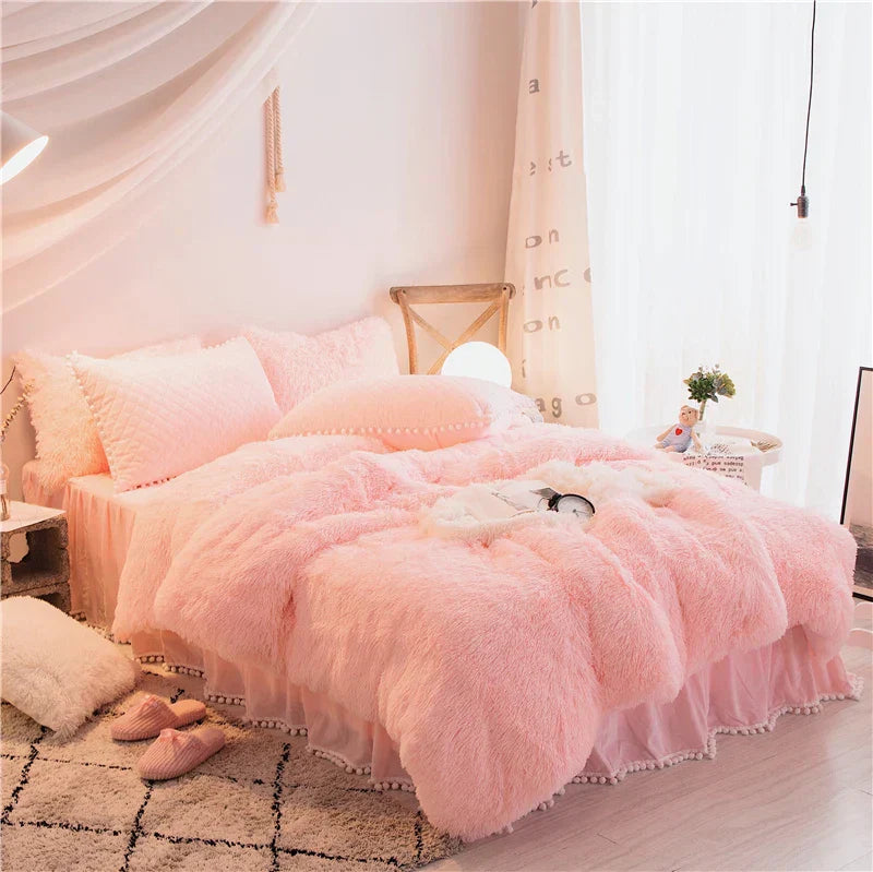 Contemporary Plush Duvet Cover Set with Quilted Pillow Covers