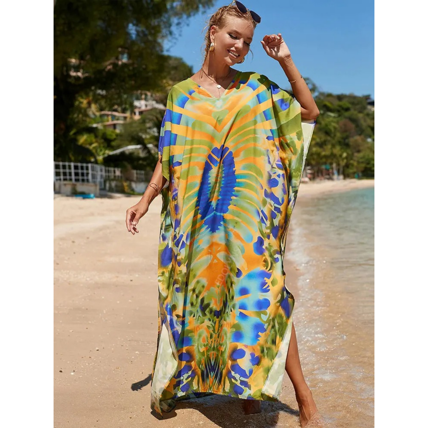 Street Wave Womens Kaftan Light and Airy Loose Fit V Neck Beach Cover Up