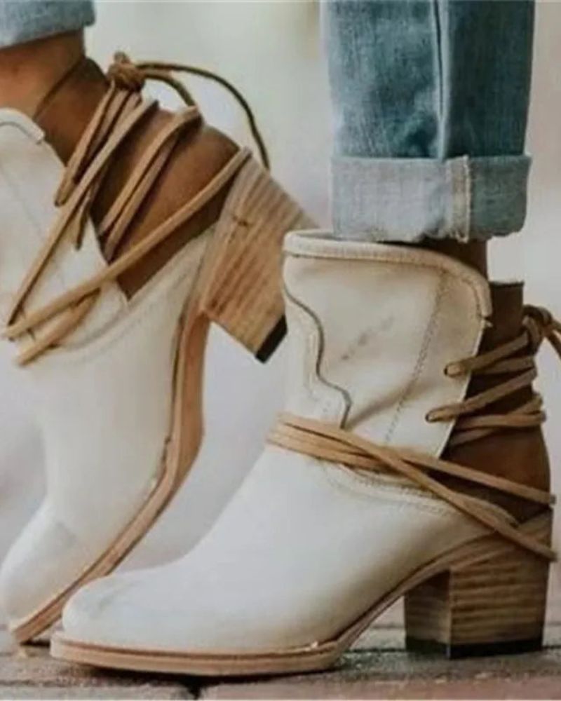 Street-wave Western Vintage Boot For Women With Comfortable Retro Design And Wrap Strap
