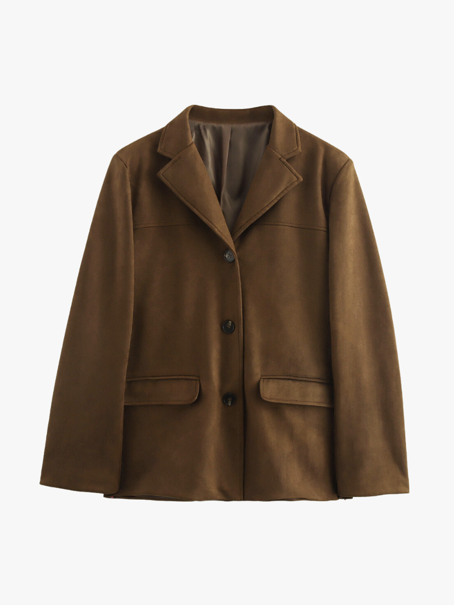 Street Wave Classic Suede Look Blazer Brown For Women Soft Finish Timeless Style For Office Everyday Wear