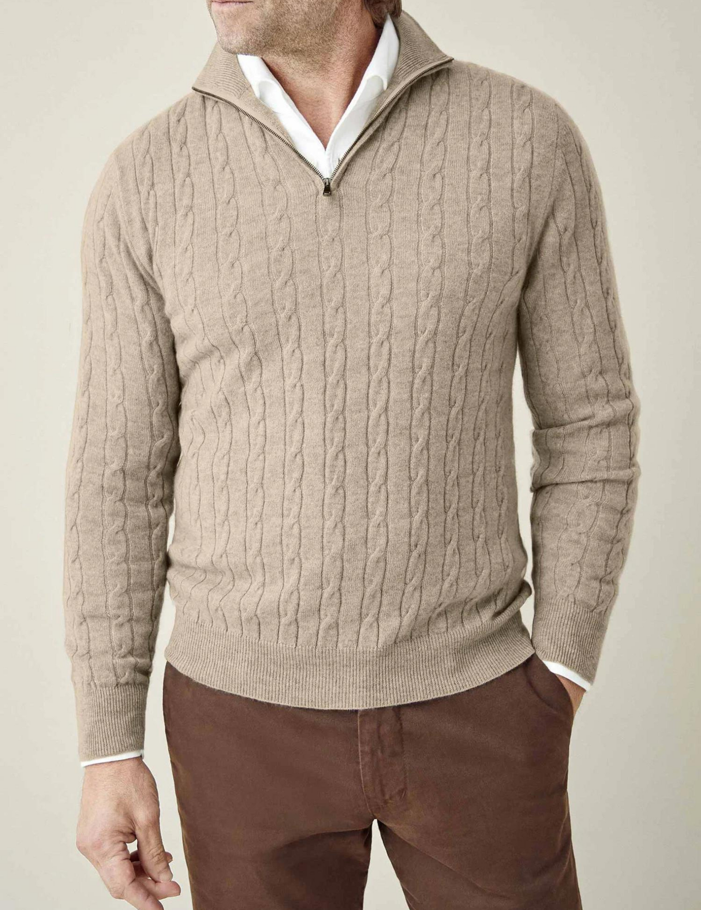 Men's Cable Knit Wool Blend Sweater With Half Zip For Smart Casual Style And Everyday Comfort