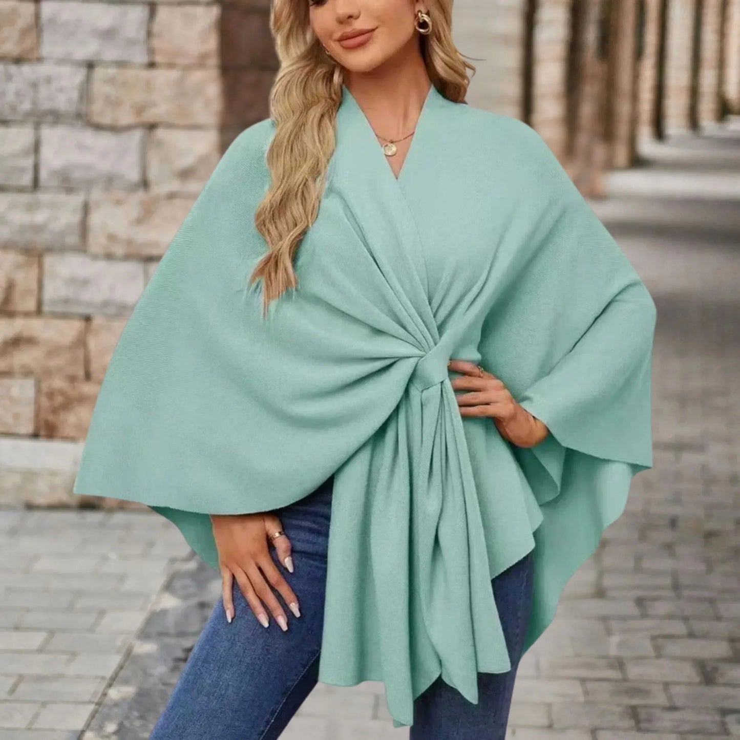 Women's Draped Poncho with Versatile Style and Lightweight Fabric