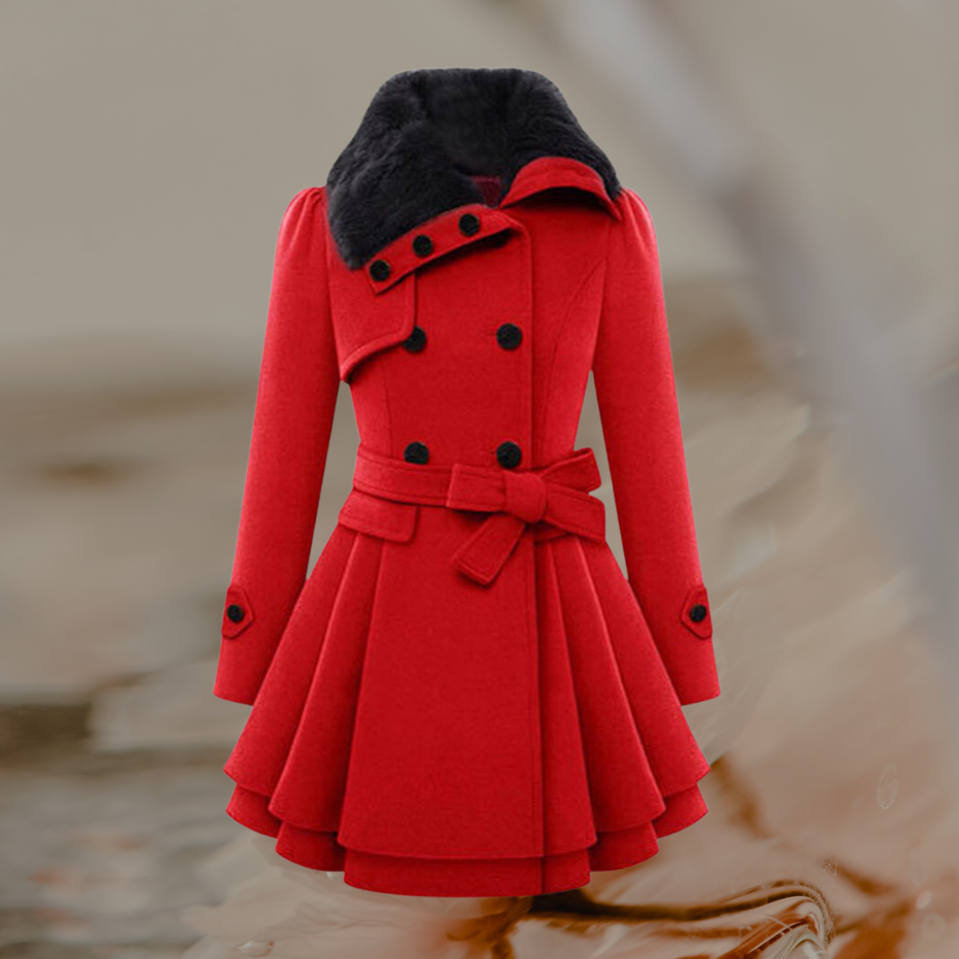 Double-Breasted Coat Street-Wave Elegant Warmth With Faux Fur Collar Belted For Fashion-Forward Women