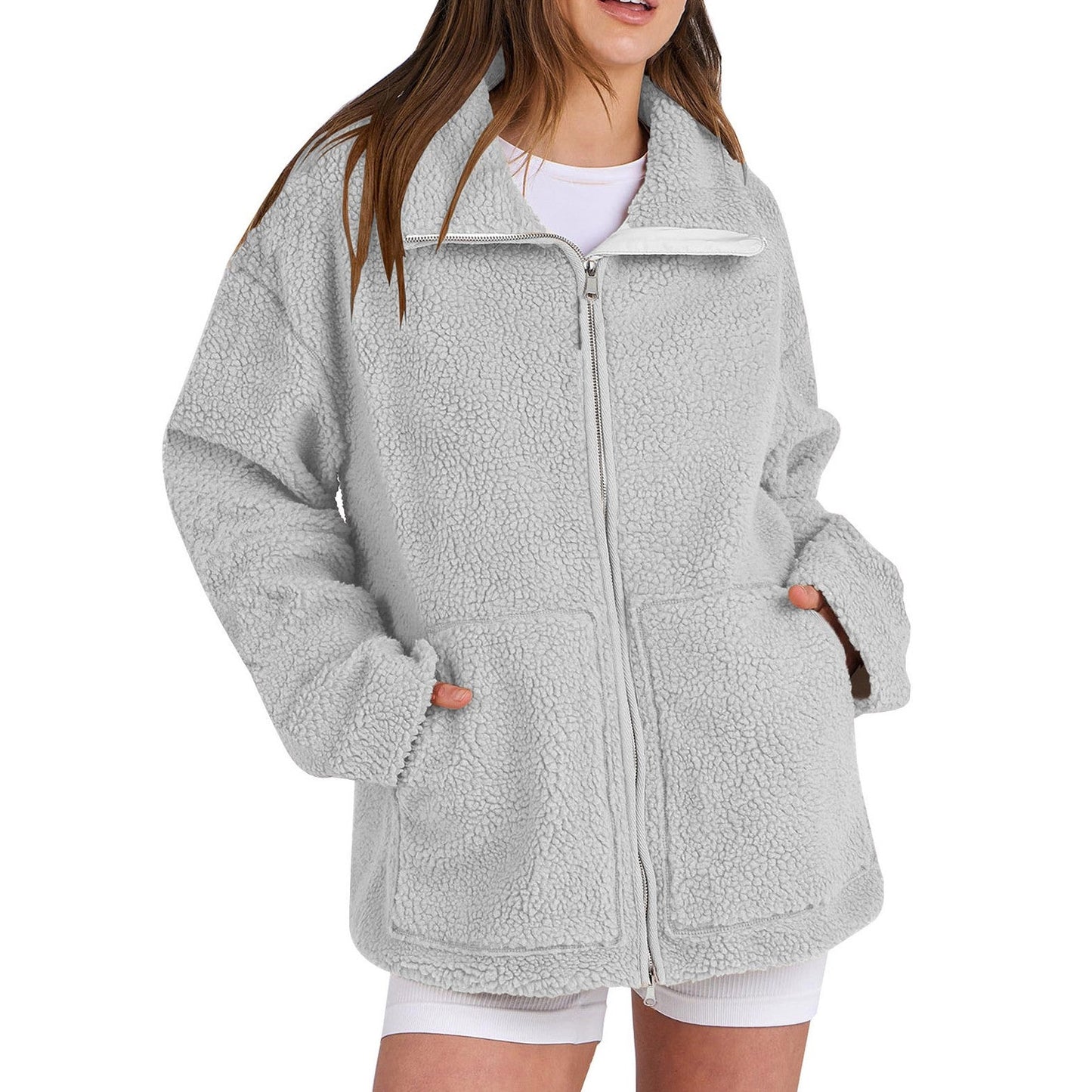 Street-wave Lambswool Coat For Women With High Collar And Cozy Teddy Texture And Warmth