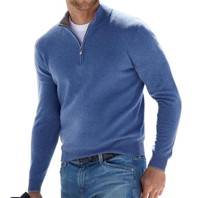 Mens Half Zip Knit Sweater Soft Warm Relaxed Fit With Ribbed Edges Versatile Layering Essential