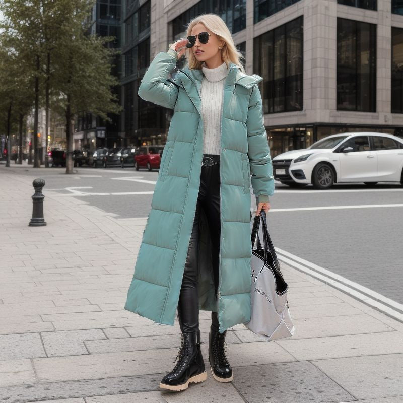 Street-Wave Warm Puffer Jacket For Women With Hood Longline Quilted Insulated Winter Coat