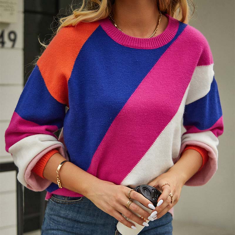 Street-Wave Colorful Geometric Knit Cardigan Acrylic Modern Comfort for Women Everyday Wear