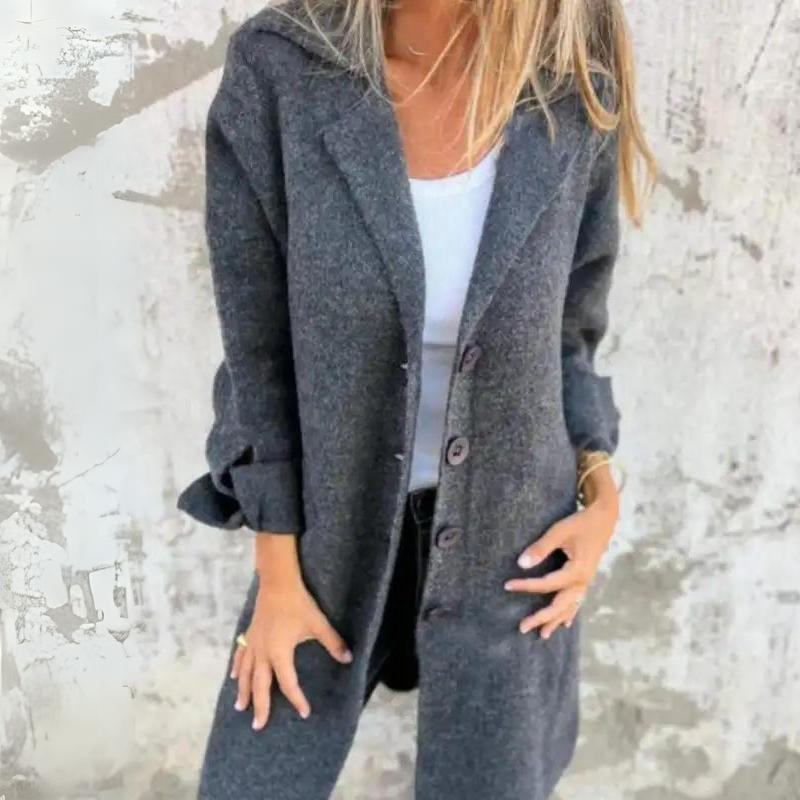Streetwave Wool Blend Coat For Women With Timeless Cut Button Closure Lapel Collar