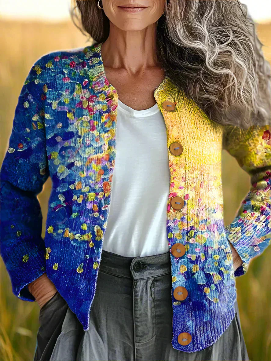 Streetwave Patchwork Knit Cardigan For Women Colorful Floral Patchwork Cozy All Day Comfort