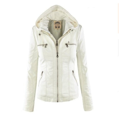 Street-Wave Women Faux Leather Jacket With Removable Hood