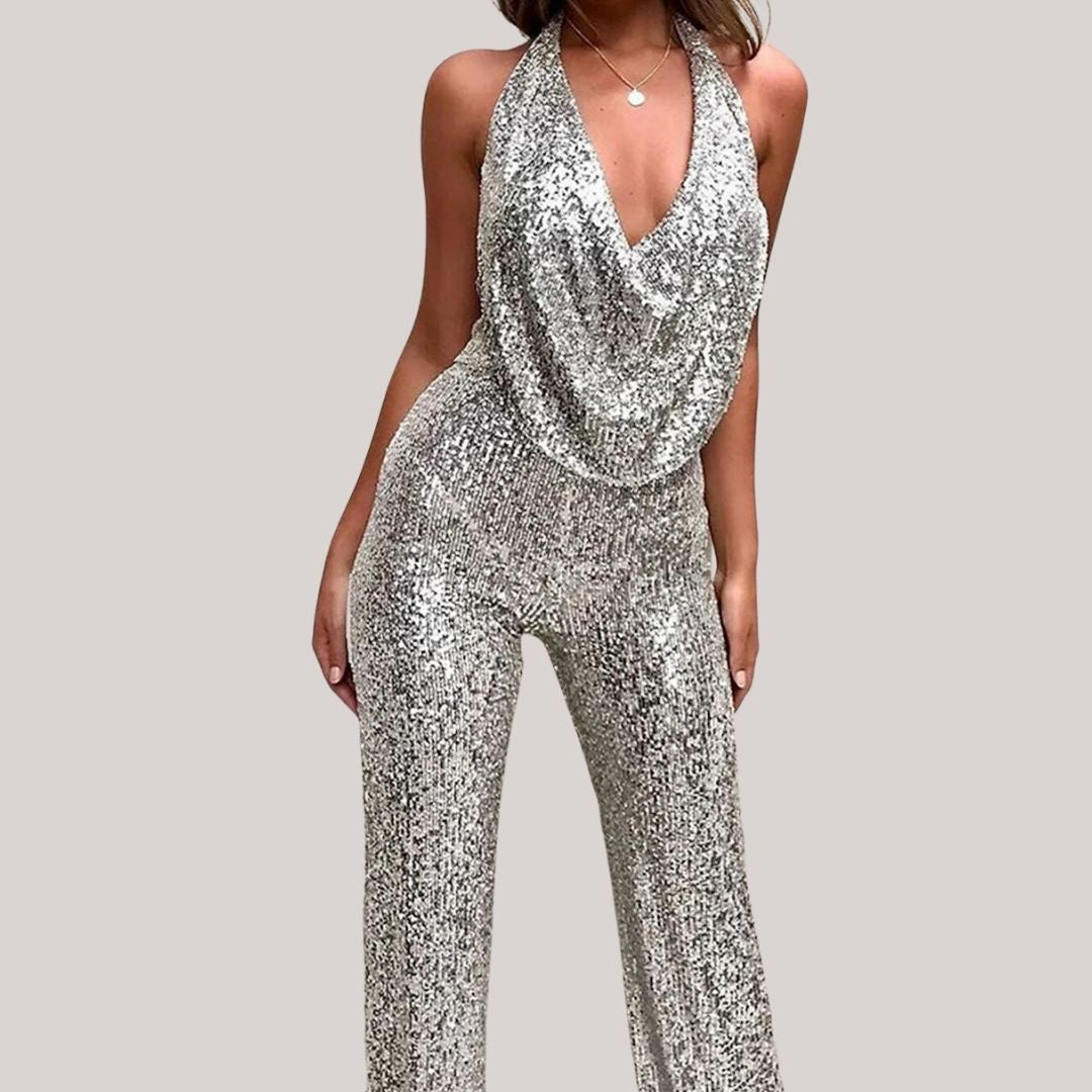 Melody Sequin Halter Jumpsuit By Street-Wave For Women Radiant Glam