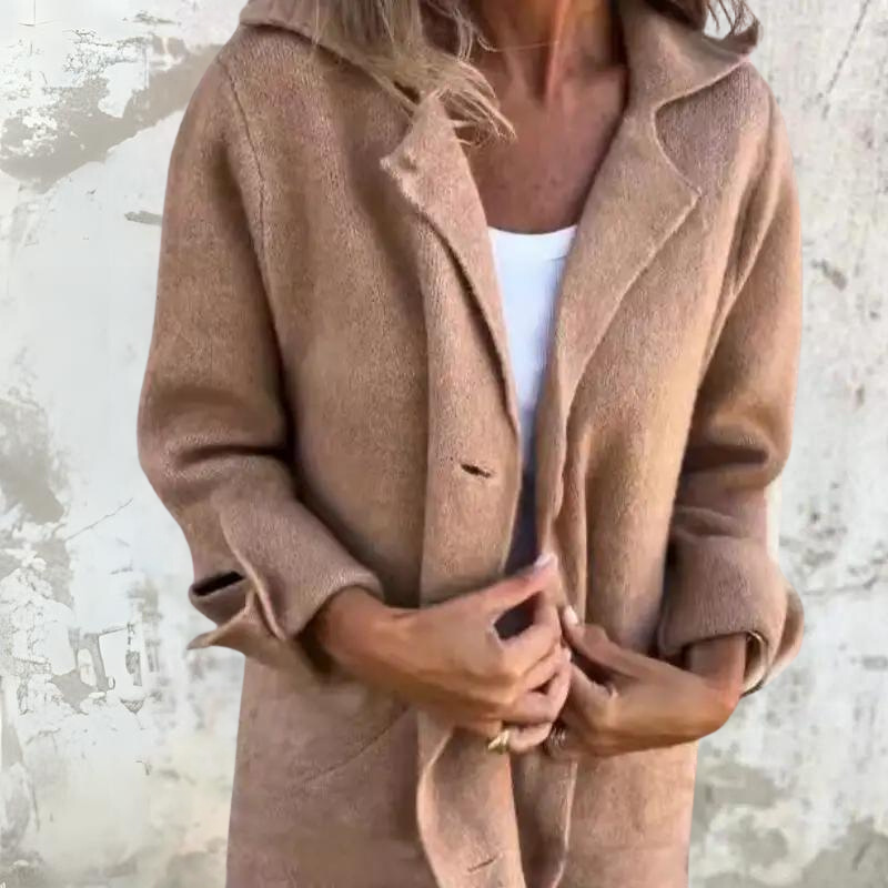 Streetwave Wool Blend Coat For Women With Timeless Cut Button Closure Lapel Collar