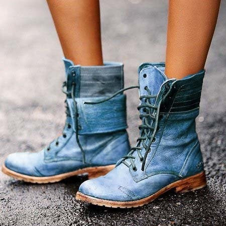 Women's Lace-Up Boots with Vintage Style and Durable Design