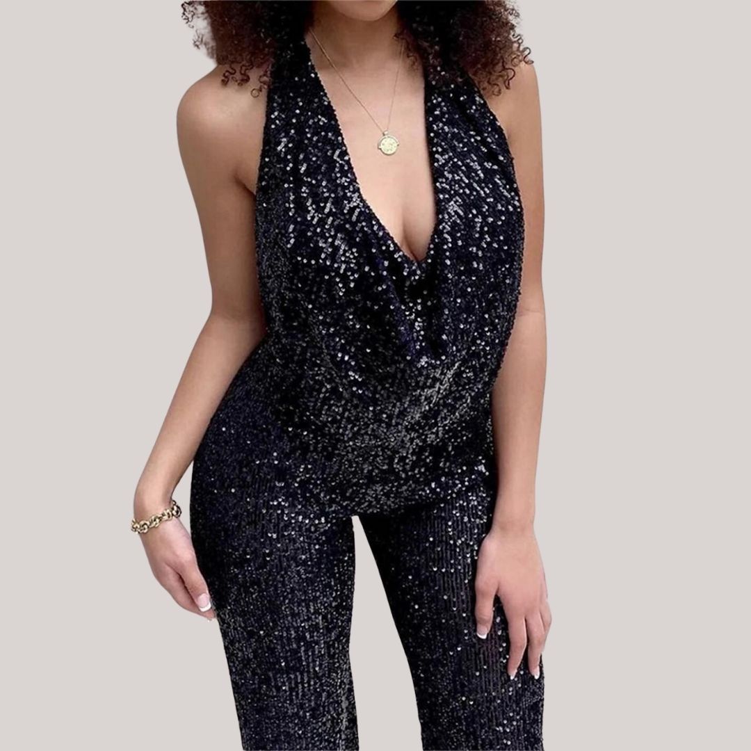 Melody Sequin Halter Jumpsuit By Street-Wave For Women Radiant Glam