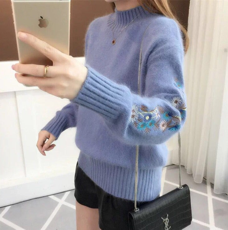 Streetwave Women's Embroidered Knit Sweater Cozy Floral